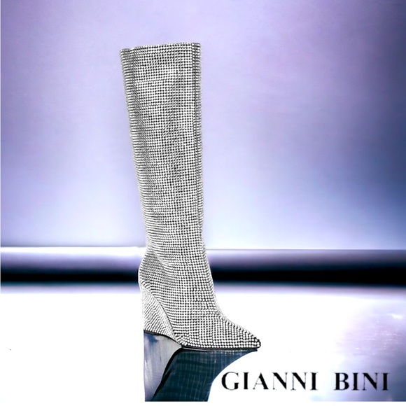 Gianni Bini GaborTwo Rhinestone Pointed Toe Tall Wedge Boots - Picture 2 of 7